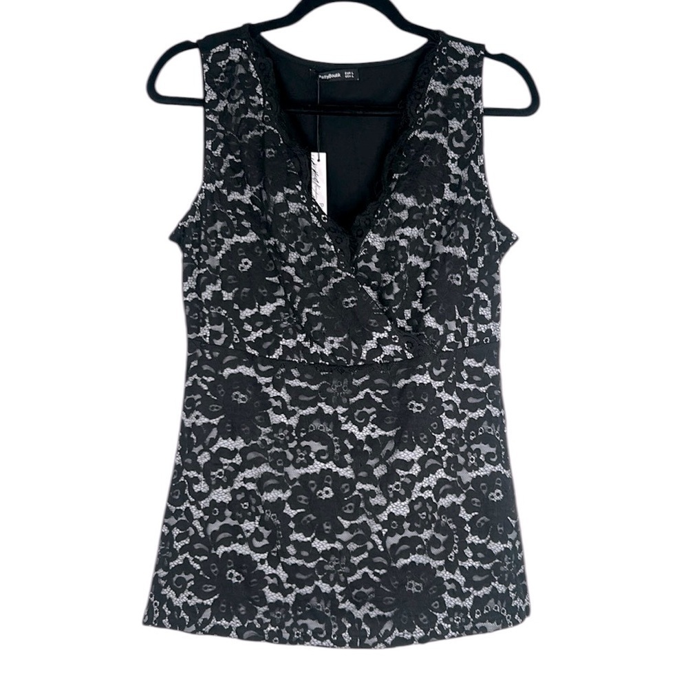 PattyBoutik Black Lace‎ Y2K 90's Goth Whimsical Whimsigoth Gorpcore Top Size L